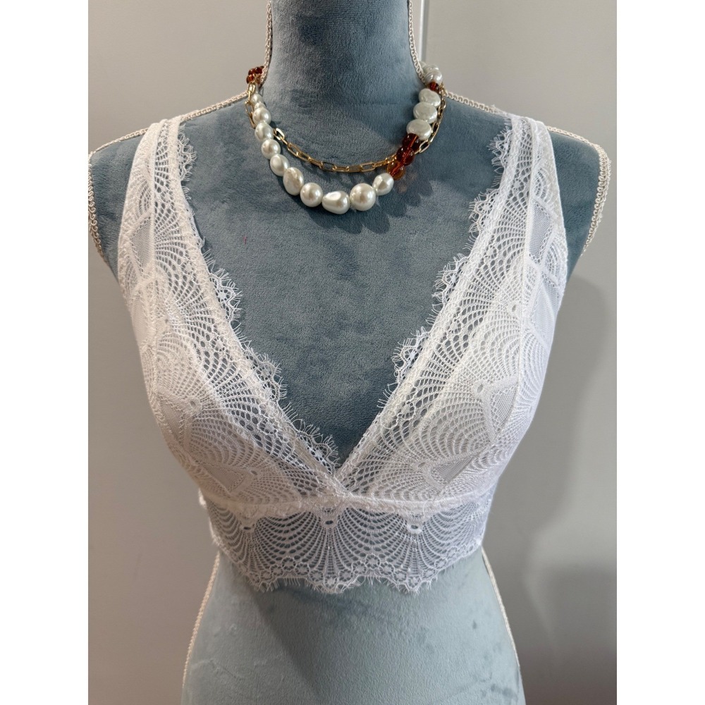 Cosabella White Allure Petite Plunge Bralette  Lace Wireless Bra‎ PM(28C, 30B) - Picture 4 of 10